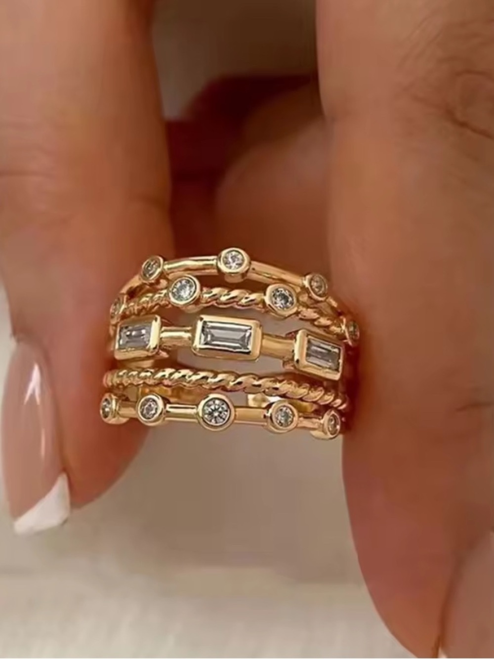 18K Gold Plated Multi-Row Crystal Stack Ring B04-01